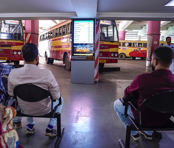 Routerise digital screens in a KSRTC waiting area